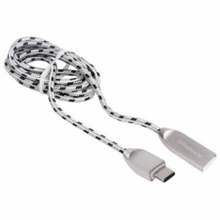 Кабель USB 2.0 – Type-C, 1 м, SONNEN Premium, медь, передача данных и быстрая зарядка, 513127