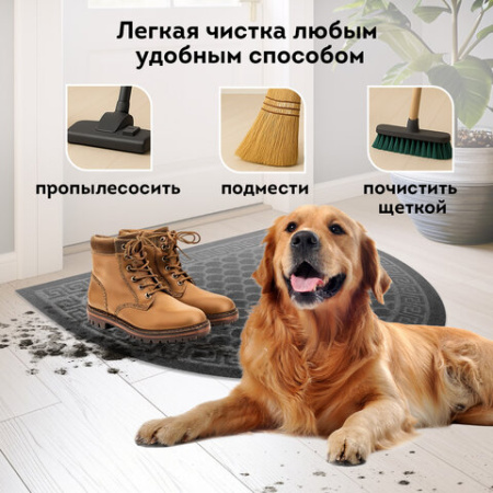 Коврик придверный 60х90 см, СЕРЫЙ, грязезащитный, 430 г/м2, ПОЛУКРУГ, фактурный рисунок ЧЕШУЙКИ, ЛЮБАША, 701052