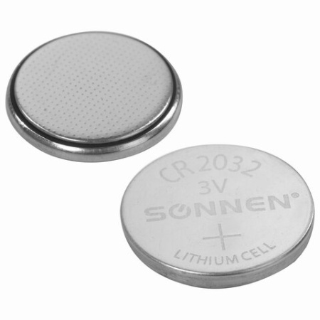 Батарейка литиевая SONNEN Lithium CR2032 "таблетка, дисковая, кнопочная" 1 шт., блистер, 451974