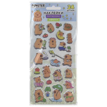 Наклейки зефирные "Капибары", 18х9,5 см, ассорти 6 видов, FUNSTER (ФАНСТЕР), 666093