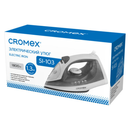 Утюг паровой CROMEX (КРОМЕКС) SI-103, 1800 Вт, антипригар. покрытие, паровой удар, вертикальн. отпаривание, самоочистка, серый/белый, 458314