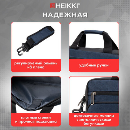 Сумка портфель HEIKKI FORWARD (ХЕЙКИ) с отделением для ноутбука 15,6", темно-синяя, 29х40х9 см, 272612