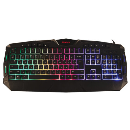 Клавиатура проводная игровая SONNEN Q9M, USB, 114 клавиш, РАДУЖНАЯ LED-подсветка, черная, 513511