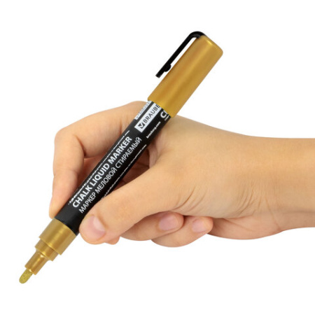 Маркер меловой CHALK LIQUID MARKER, ЗОЛОТИСТЫЙ, 3 мм, стираемый, BRAUBERG "CHALK", 152594