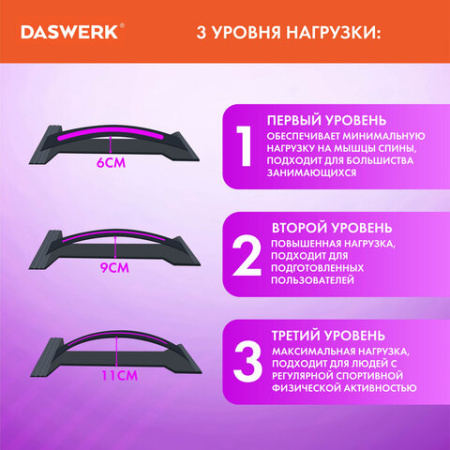 Массажер для спины/мостик для растяжки PREMIUM, 3 уровня нагрузки, фиолетовая вставка, DASWERK (ДАСВЕРК), 680036