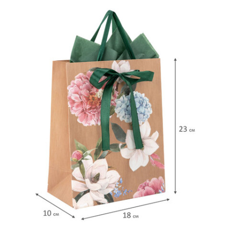 Пакет подарочный (1 штука) 18х10х23 см (M), "Flowers", ассорти, глиттер, c тишью, ЗОЛОТАЯ СКАЗКА, 700808