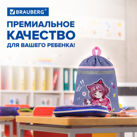 Мешок для обуви BRAUBERG, с петлей, светоотражающая полоса, 2 отделения, 46х36 см, "Друзья навсегда", 272398