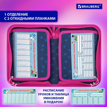 Пенал BRAUBERG, 1 отделение, 2 откидные планки, полиэстер, 21х14 см, "Милый лисенок", 272318