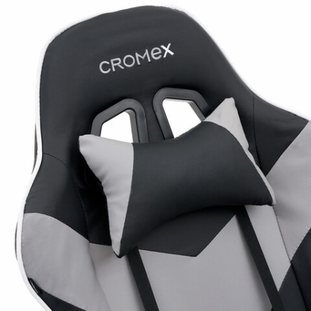Кресло компьютерное CROMEX (КРОМЕКС) "Wave GM-145", вибромассаж, подножка, подушки, экокожа, черное/серое, 532956