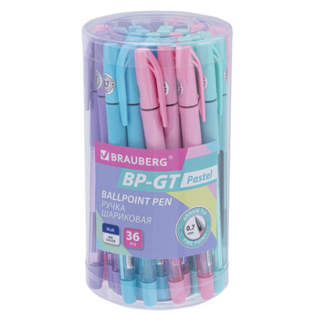 Ручка шариковая BRAUBERG BP-GT PASTEL, СИНЯЯ, корпус ассорти, пишущий узел 0,7 мм, линия письма 0,35 мм, 144503