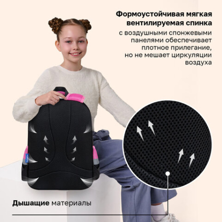 Рюкзак BRAUBERG FAVOUR, 2 отделения, 3 кармана, "Сонный котик", 40х29х15 см, 272058