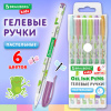 Ручки гелевые ПАСТЕЛЬНЫЕ BRAUBERG KIDS "CUTE ANIMALS", НАБОР 6 ЦВЕТОВ, корпус с печатью, узел 1 мм, линия письма 0,7 мм, 144439