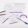 Набор чертежный малый ЮНЛАНДИЯ "ГЕОМЕТРИЯ" (линейка 15 см, 2 треугольника, транспортир), фиолетовая шкала, 210739