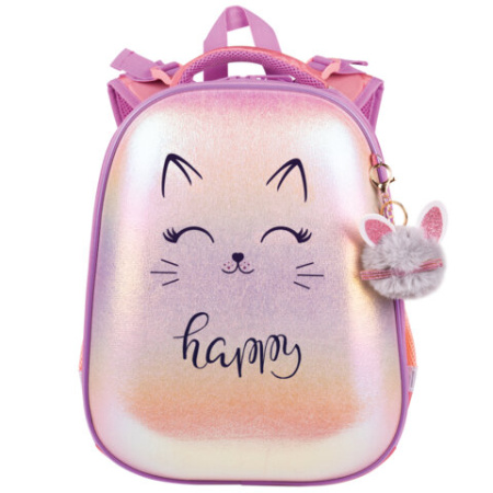 Ранец BRAUBERG SHINY, 2 отделения, с брелоком, "Счастливый кот", 38х28х14 см, 270697