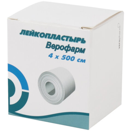 Лейкопластырь рулонный, 4х500 см, ВЕРОФАРМ, тканевая основа, картонная коробка, 20024113