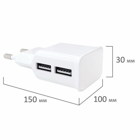 Зарядное устройство сетевое (220 В) RED LINE NT-2A, 2 порта USB, выходной ток 2,1 А, белое, УТ000009405