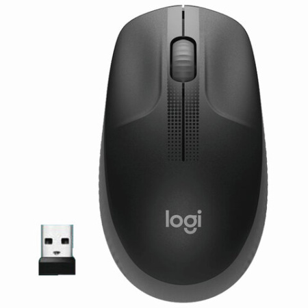 Мышь беспроводная LOGITECH M190, 2 кнопки + 1 колесо-кнопка, оптическая, черно-серая