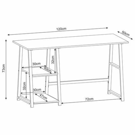 Стол на металлокаркасе BRABIX "LOFT CD-006", 1200х500х730 мм, 2 полки, цвет дуб натуральный, 641226