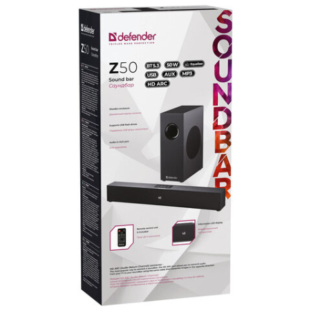 Саундбар DEFENDER Z50, 2.1, 50 Вт, Bluetooth, USB, HDMI, AUX, дерево, 65251