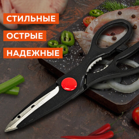 Ножницы кухонные DASWERK (ДАСВЕРК), 210 мм, с орехоколом, зазубренные, 608905