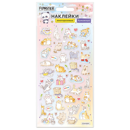 Наклейки бумажные 17,5х9,5 см, ассорти 12 видов, FUNSTER (ФАНСТЕР), 666676