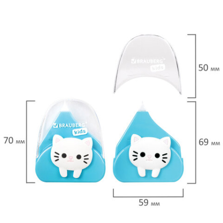 Корректирующая лента BRAUBERG KIDS "Котенок", 5 мм х 6 м, корпус ассорти, блистер, 272494