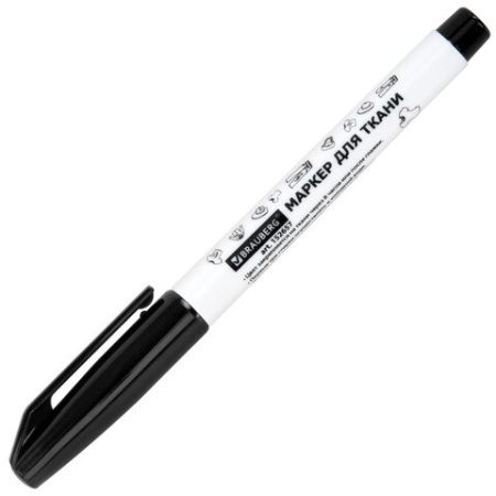 Маркер для ткани ЧЕРНЫЙ, TEXTILE MARKER, несмываемый, круглый наконечник 1-3 мм, BRAUBERG, 152657