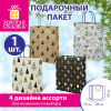 Пакет подарочный (1 шт.) новогодний, 26x13x32 см, КРАФТОВЫЙ С УЗОРАМИ №1, фольга, ассорти, ЗОЛОТАЯ СКАЗКА, 592132