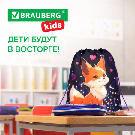 Мешок для обуви BRAUBERG KIDS, с петлей, 42х34 см, "Сказочная лиса", 273433