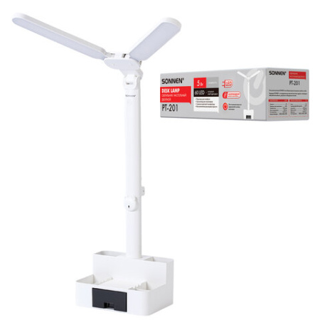 Настольная лампа / светильник беспроводная SONNEN PT-201, органайзер, USB, LED, 5 Вт, 3 режима, белый, 238781
