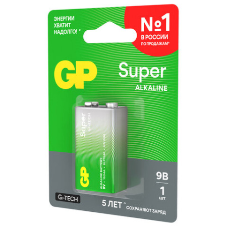 Батарейка 1 шт., GP Super G-Tech, Крона (6LR61, 6LF22, 1604A), алкалиновая, блистер, 1604A-5CR1, 1604A-BC1