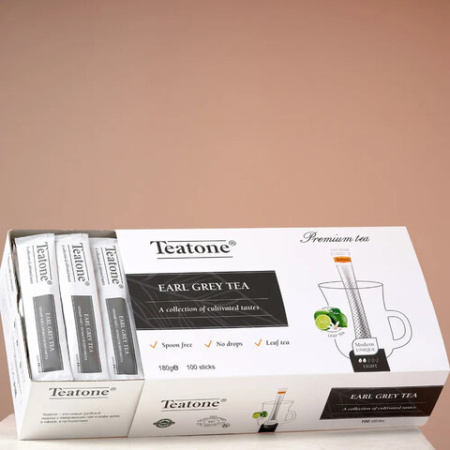 Чай TEATONE "Earl grey tea" черный с ароматом бергамота, 100 стиков по 1,8 г, 64