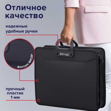 Папка-портфель пластиковая БОЛЬШОГО ФОРМАТА BRAUBERG "ПОРТФОЛИО" А3 (470х380х130 мм), 3 отделения, черная, 223081