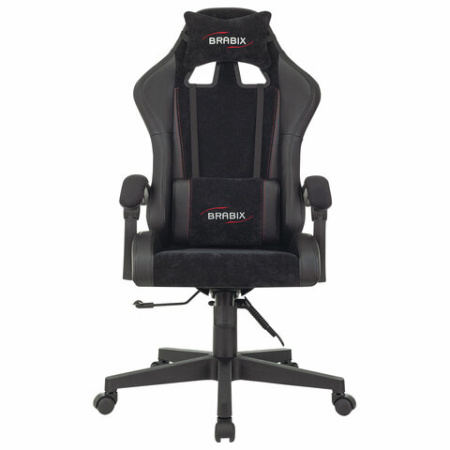 Кресло компьютерное BRABIX "Striker GM-121", синхромеханизм, 2 подушки, экокожа/велюр, черное, 532962