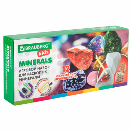 Набор для раскопок "Минералы", 12 видов, карточки, инструменты, BRAUBERG KIDS, 665129