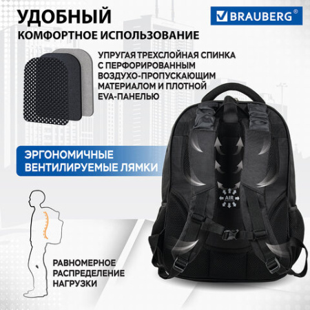 Рюкзак BRAUBERG FUNCTIONAL, с отделением для ноутбука, 3 отделения, нагрудный ремешок, "Flagman", 46х35х25 см, 224454