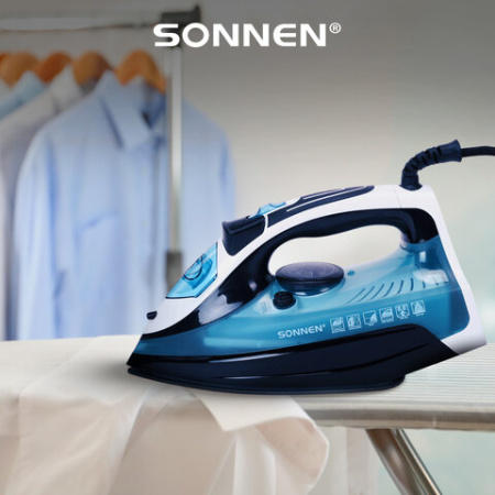 Утюг паровой SONNEN SI-2283, 2400 Вт, керамическое покрытие, антикапля, антинакипь, cиний, 456995