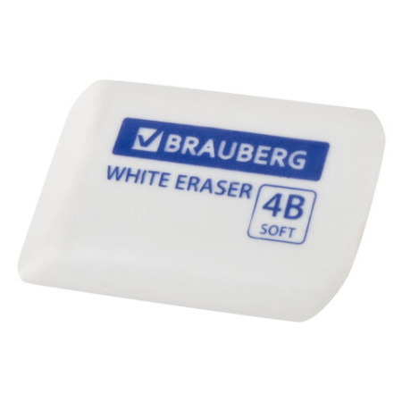 Ластик BRAUBERG "WHITE", 45х28х12 мм, скошенный, белый, 272734