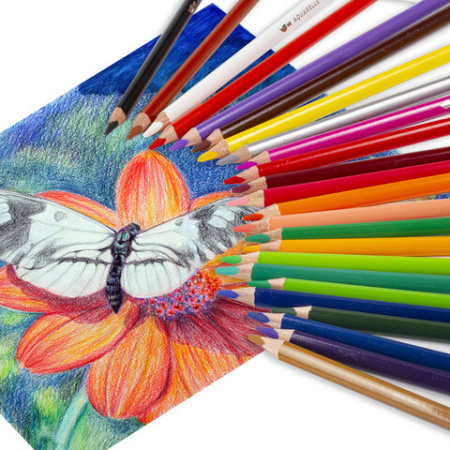 Карандаши цветные акварельные BRAUBERG PREMIUM AQUARELLE, 24 цвета, трехгранные, утолщенный грифель 4 мм, натуральное дерево, 181673