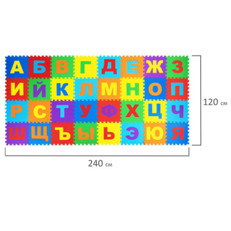 Коврик-пазл 2,4х1,2 м, мягкий, "Алфавит", 32 элемента, 30х30 см, толщина 1 см, ЮНЛАНДИЯ, 664657