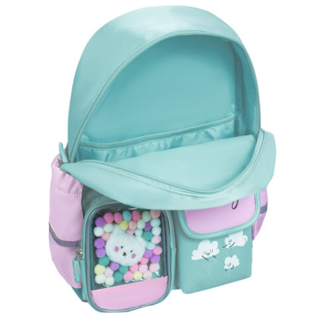 Рюкзак BRAUBERG PASTEL с термонашивками в комплекте, "Funny clouds", мятный, 40х29х14 см, 271421
