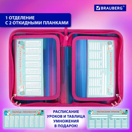 Пенал BRAUBERG, 1 отделение, 2 откидные планки, полиэстер, 21х14 см, "Wonderful night", 270717