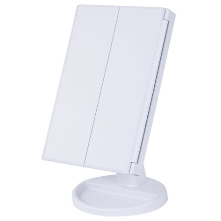 Зеркало настольное с LED-подсветкой для макияжа, размер 24х18 см, складное, увеличение х2, х3, х10, белое, BRABIX, 609337