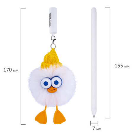 Ручка с пушистой подвеской шариковая FUNSTER (ФАНСТЕР) "FLUFFY DUCK", СИНЯЯ, ассорти, пишущий узел 0,7 мм, 144525