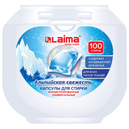 Капсулы для стирки концентрат 3 в 1, GIGA PACK с кондиционером 100 шт., АЛЬПИЙСКАЯ СВЕЖЕСТЬ, LAIMA, 608878