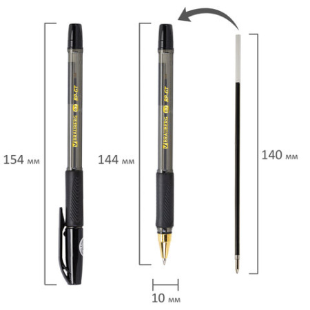 Ручка шариковая BRAUBERG BP-GT GLD BLACK, ЧЕРНАЯ, корпус тонированный, пишущий узел 0,7 мм, линия письма 0,35 мм, 144507