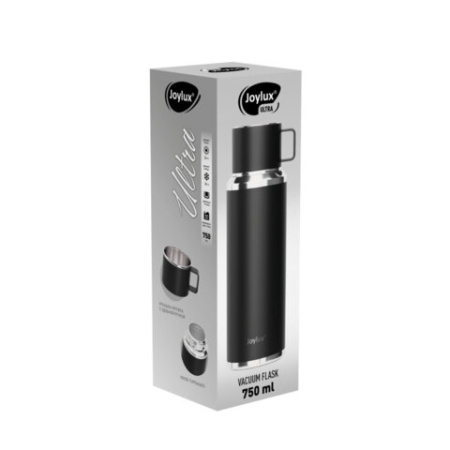 Термос 0,75 л JOYLUX (ДЖОЙЛЮКС) ULTRA, нержавеющая сталь SUS316, крышка/кружка, питейник, сито, черный матовый, 700314