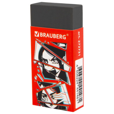 Ластик BRAUBERG "ANIME", 50х24х10 мм, прямоугольный, картоннный держатель, экологичный ПВХ, ассорти, 272731