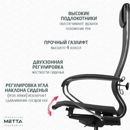 Кресло МЕТТА "ErgoLife" 10 B1-104K, хром, синхромеханизм, прочная сетка, черное