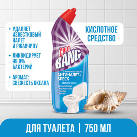 Средство для уборки туалета дезинфицирующее мл CILLIT BANG "Антиналет+Блеск", Свежесть океана, 07813